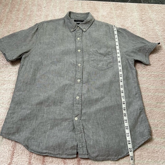 Banana Republic Light Gray Marled Button-Down Short Sleeve Shirt Slim Fit Linen - Picture 9 of 11